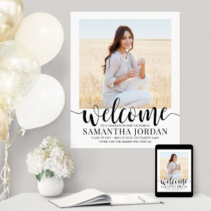 Poster Festa de formatura Script Welcome Modern Photo Whi