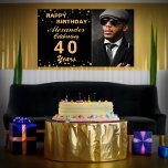 Poster Festa de Foto Feliz de Aniversário, Dourada Person<br><div class="desc">Feliz evento de festas de aniversário,  Dourado Poster preto é excelente para essa festa de aniversário elegante e elegante. Personalize-o com sua foto e informações.</div>