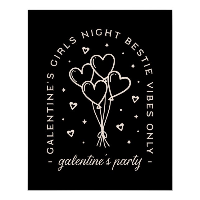 Póster Festa de Galentines sobre raparigas noite negra (Frente)