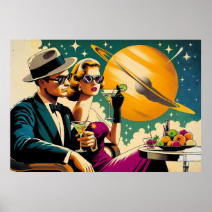 Poster Festa de Gangster de Las Vegas com Martini da Era