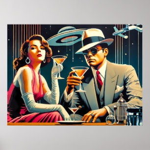 Poster Festa de Gangster Martini da Era Espacial Las Vega