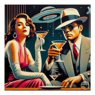 Póster Festa de Gangster Martini da Era Espacial Las Vega