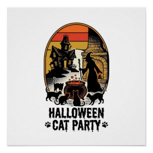 Póster Festa de Gatos de Halloween Design de Gatos de Bru