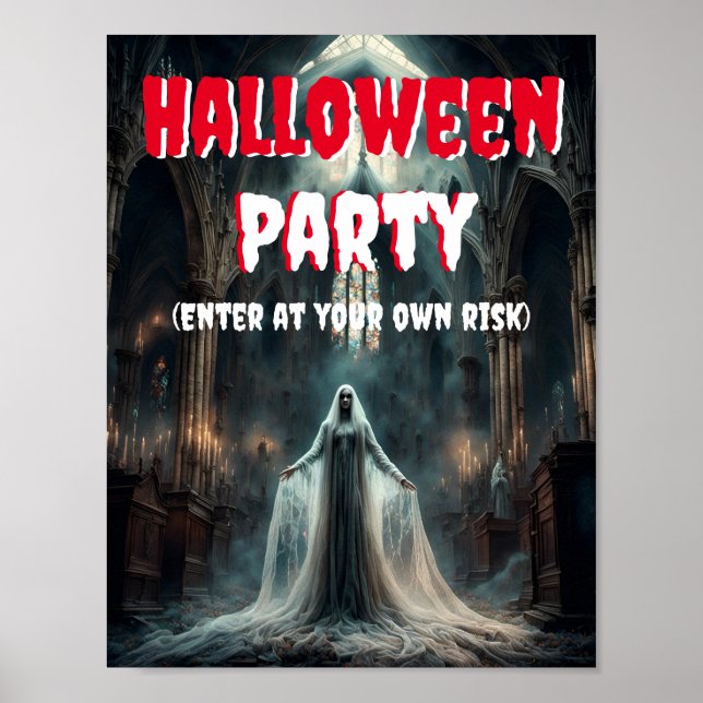 Poster Festa de Halloween com Fantasma Cérebro (Frente)