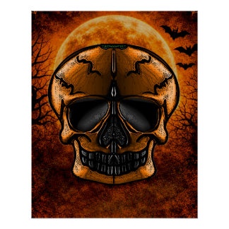 Póster Festa de Halloween da Caveira de Abóbora
