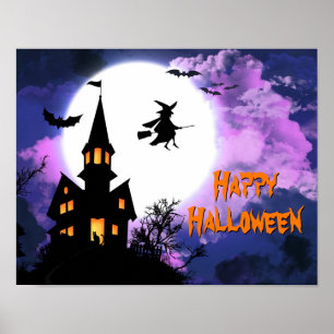 Poster Festa de Halloween do Castelo Voador de Bruxas Ass