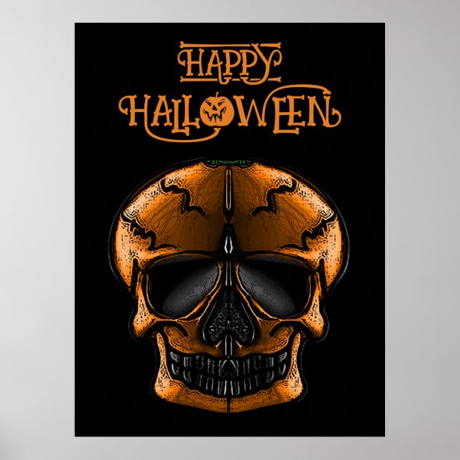 Poster Festa de Halloween do Crânio de Abóbora (Frente)