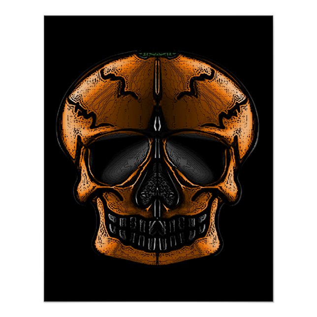 Póster Festa de Halloween do Crânio de Abóbora (Frente)