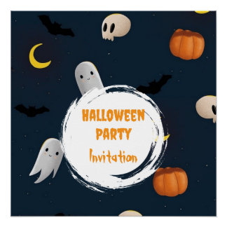 Póster Festa de Halloween Escura de Abóbora Fantasma Fofo