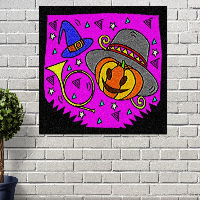 Póster Festa de Halloween Jack O'Lanterna e Roxo de Buva (Halloween Party Jack O'Lantern Bugle Purple Poster)