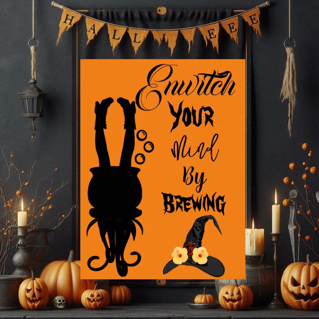 Poster Festa de Halloween Spooky Funky Cauldron Witch Hat (Spooky Funky Halloween Party Cauldron Witch Hat Poster)