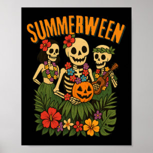 Poster Festa de Luau de Esqueletos do Summerween Engraçad