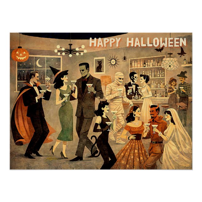 Póster Festa de Martini de Halloween dos Anos 40 com Esti (Frente)