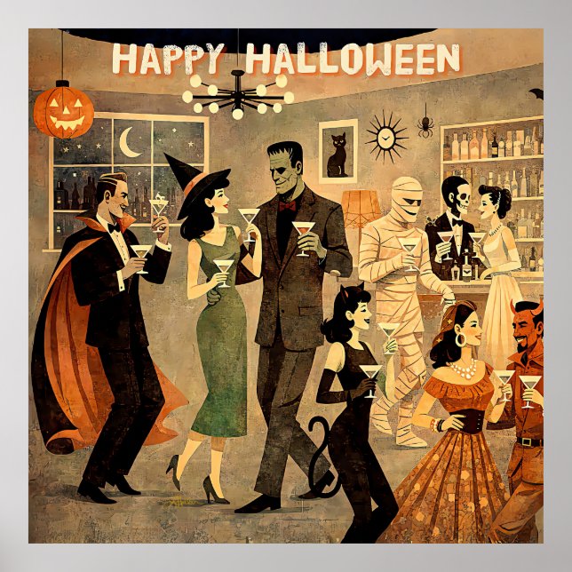 Poster Festa de Martini de Halloween dos Anos 40 com Esti (Frente)