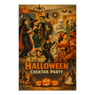 Póster Festa de Martini de Halloween Retro Meados do Sécu