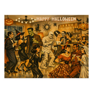 Póster Festa de Martini de Halloween Retro Meados do Sécu