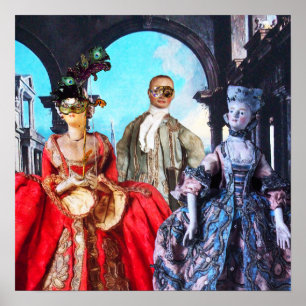 PÓSTER FESTA DE MASCARADA DE COSTUME ANTIGO ITALIANO