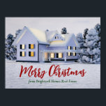 Poster Festa de Natal da Empresa Imobiliária Personalizad<br><div class="desc">Esta bela poster de festas imobiliárias personalizadas é perfeita para uma companhia de imóveis localizada no norte. Linda neve branca arrasa as árvores e casa nesta fotografia de inverno. Um corretor pode manter o Feliz Natal em vermelho e verde ou personalizar com suas próprias épocas de saudação.</div>