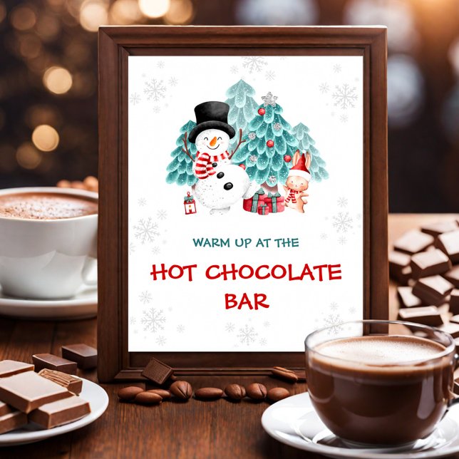 Poster Festa de Natal de Bonito Bar de Chocolate Quente (Hot Chocolate Bar Cute Snowman Christmas Party Poster)