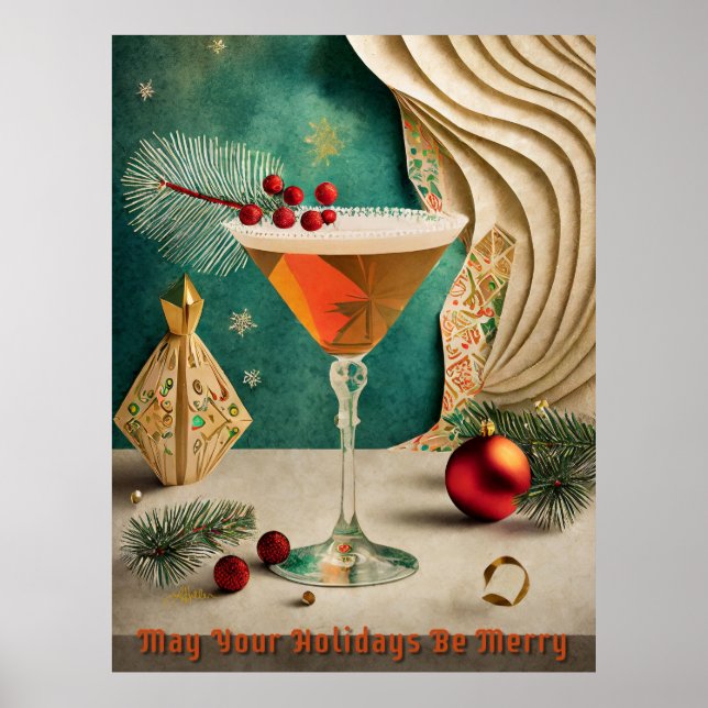 Poster Festa de Natal de Cocktail da Metade do Século Hap (Frente)
