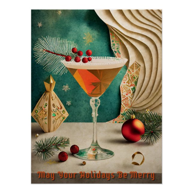 Póster Festa de Natal de Cocktail da Metade do Século Hap (Frente)