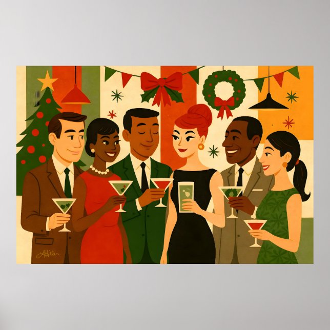 Poster Festa de Natal de escritório com coquetel dos anos (Frente)
