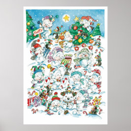 Poster Festa de Natal de Urso Polar e Pinguim de Desenho 