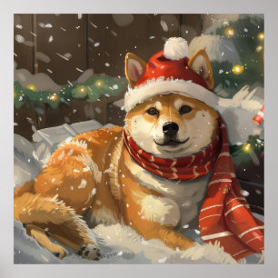 Poster Festa de Natal do Cão Shiba Inu