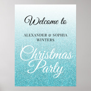 Poster Festa de Natal do Chic Blue Glitter Ombre Bem-vind