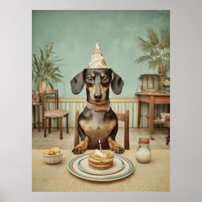 Poster Festa de Panqueca de Aniversário do Dachshund (Frente)