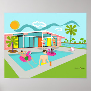 Poster Festa de Piscina Flamingo Rosa-Gay