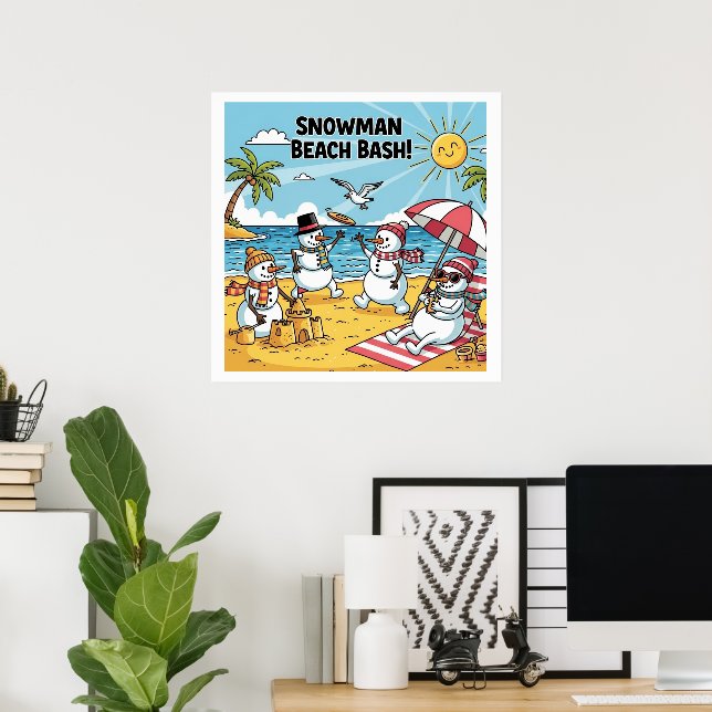 Poster Festa de Praia dos Bonecos de Neve (Escritório em casa)