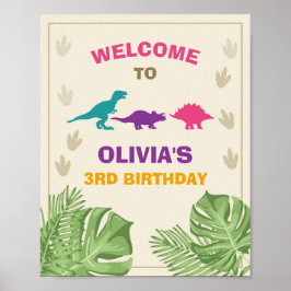 Poster Festa de Sinal de Boas-vindas do Dinossaur Birthda