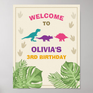 Poster Festa de Sinal de Boas-vindas do Dinossaur Birthda
