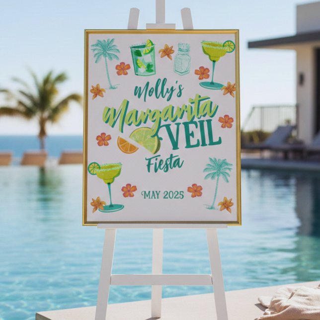 Póster Festa de solteira Margarita Veil Ilustrada (Margarita Veil Bachelorette Party Illustrated Poster)