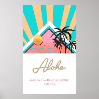 Poster Festa de Solteira Neon na Praia Tropical Quente