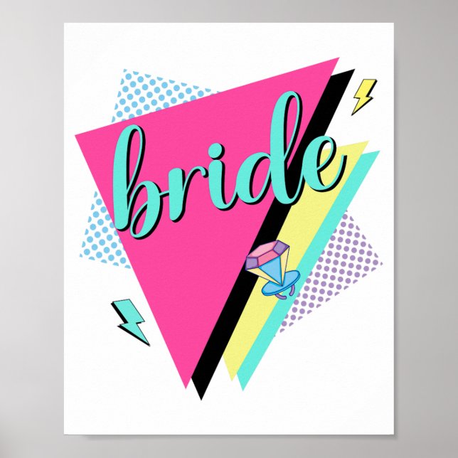 Poster festa de solteira Noiva Bridesmaid Retro 90s (Frente)