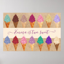 Festa de Sorvete Bonita Menina 2 Anos Aniversário