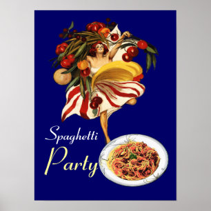 POSTER FESTA DE SPAGHETTI, COZINHA ITALIANA E TOMATES
