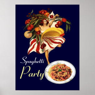 PÓSTER FESTA DE SPAGHETTI, COZINHA ITALIANA E TOMATES