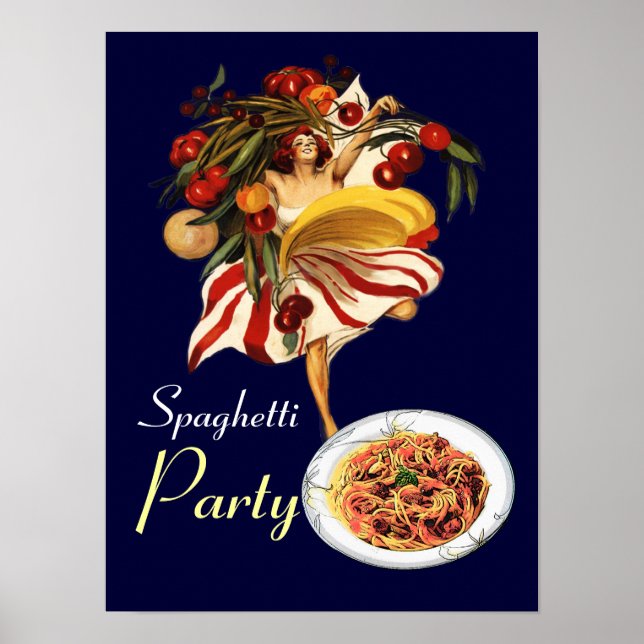 PÓSTER FESTA DE SPAGHETTI, COZINHA ITALIANA E TOMATES (Frente)