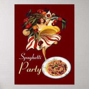 PÓSTER FESTA DE SPAGHETTI, COZINHA ITALIANA E TOMATES