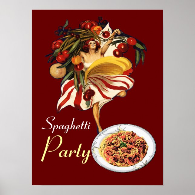 PÓSTER FESTA DE SPAGHETTI, COZINHA ITALIANA E TOMATES (Frente)