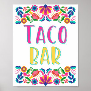 Poster Festa de Taco Bar com Flores Mexicanas