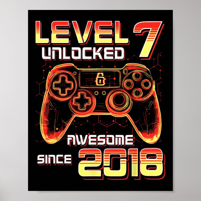 Poster Festa de Video Game Nível 7 Desbloqueado Aniversár (Frente)