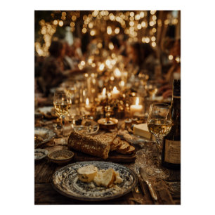 Póster Festa de Vinho e Pão à Luz de Velas