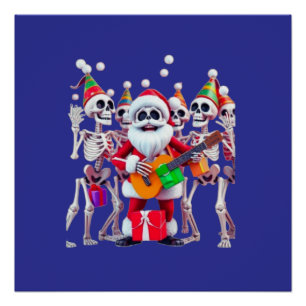 Póster **Festa do Papai Noel Esqueleto – Divertido Natal