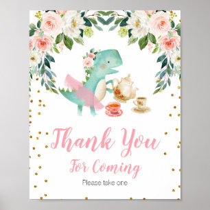 Poster Festa do Tea Dinosaur Floral Obrigado por vir