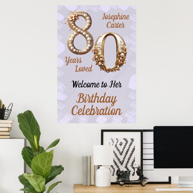 Poster Festa Elegante de 80 Anos de Idade (Escritório em casa)