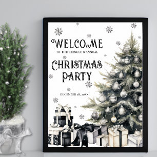 Poster Festa Elegante Negra Branca de Natal Bem-vinda